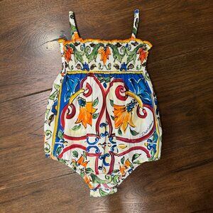 Dolce & Gabbana - Girls Majolica Print Bubble - Size 6-9M